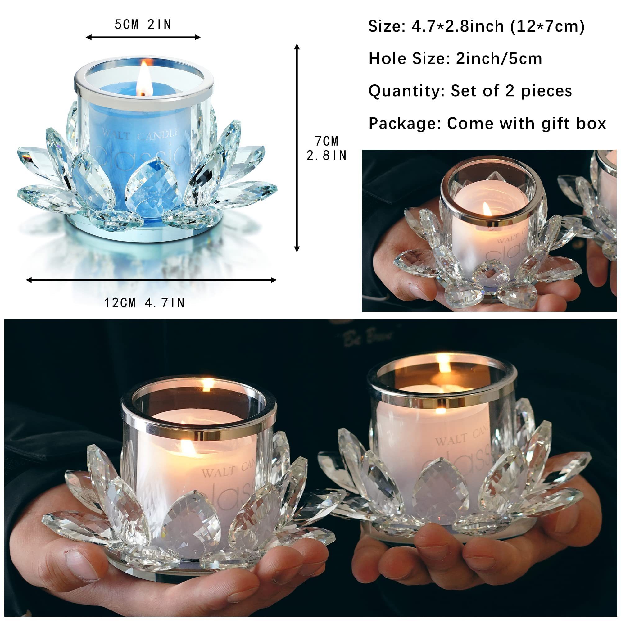 Set of 2 Clear Lotus Flower Candle Tealight Holder Candlestick Votive Candle Holder