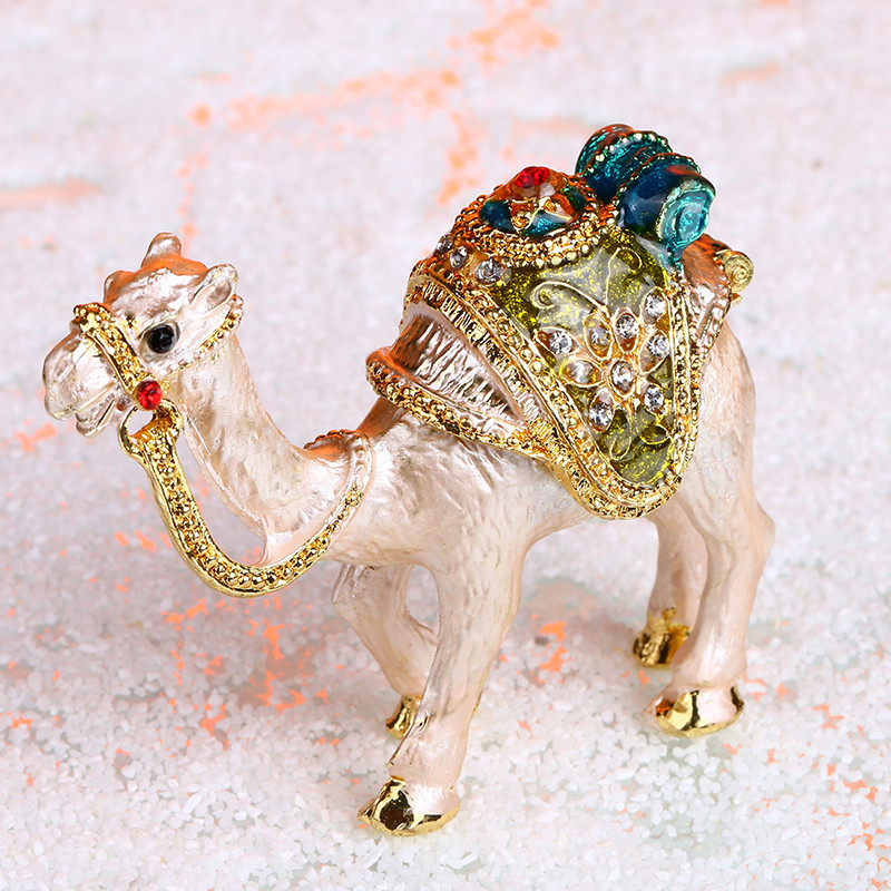 H&D Camel Trinket Box Ornament Crystals Hand-painted Patterns Hinged Jewelry Trinket Box Collectible