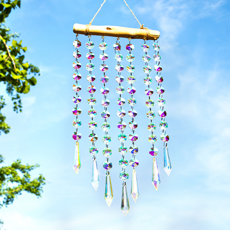 H&D Hanging Window Suncatcher Rainbow Maker Glass Crystal Mobile Wind Chimes with AB Prisms Drops Home Wall Art Decoration Gift