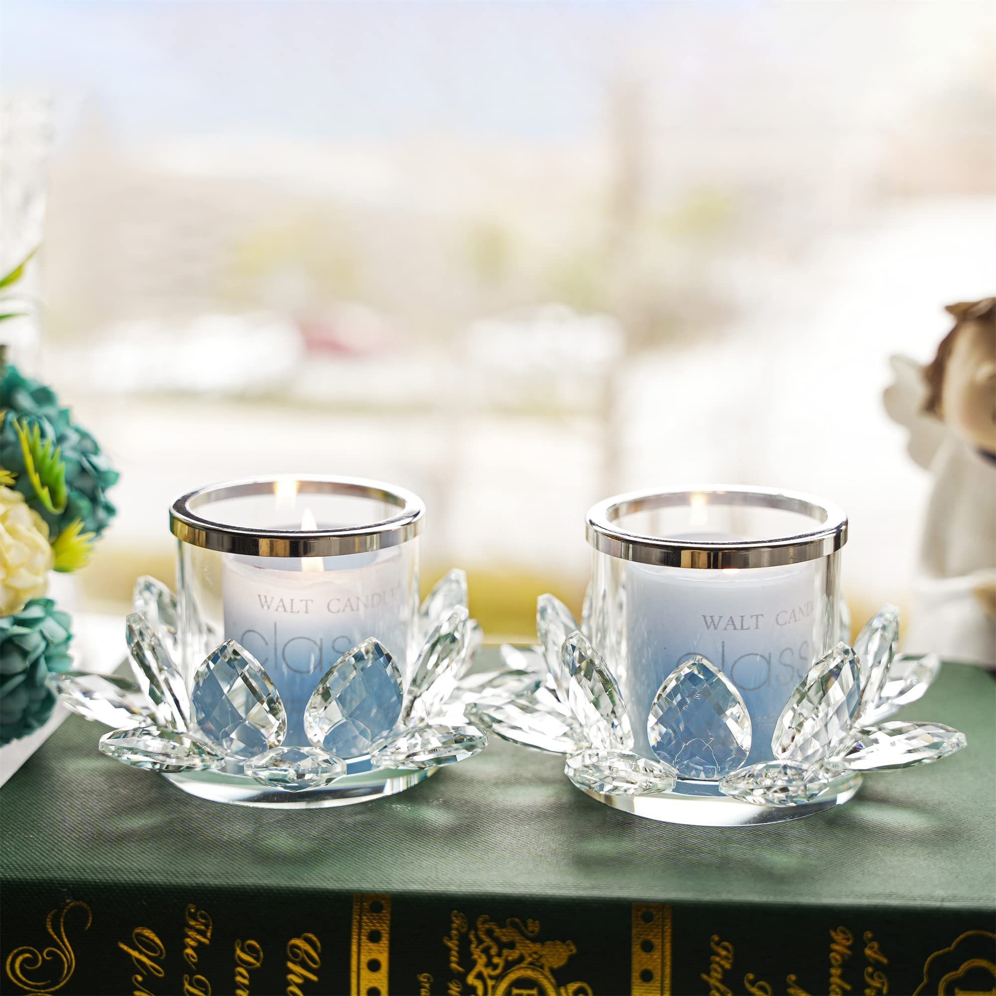 Set of 2 Clear Lotus Flower Candle Tealight Holder Candlestick Votive Candle Holder