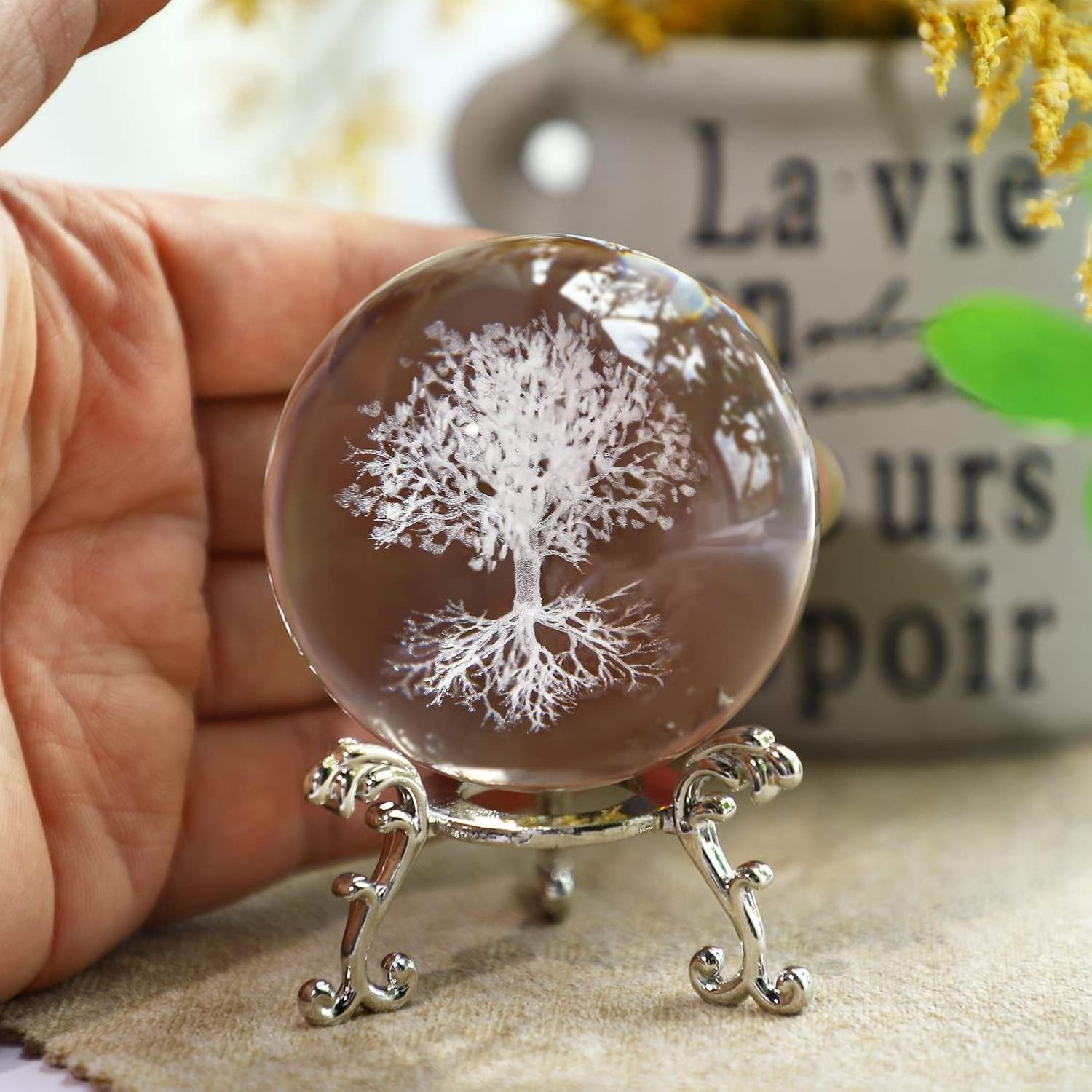 60mm Tree of Life Crystal Ball with Stand Decorative Paperweight Home Decoration Red Box Zhejiang Folk Art Glass Ornament H&D