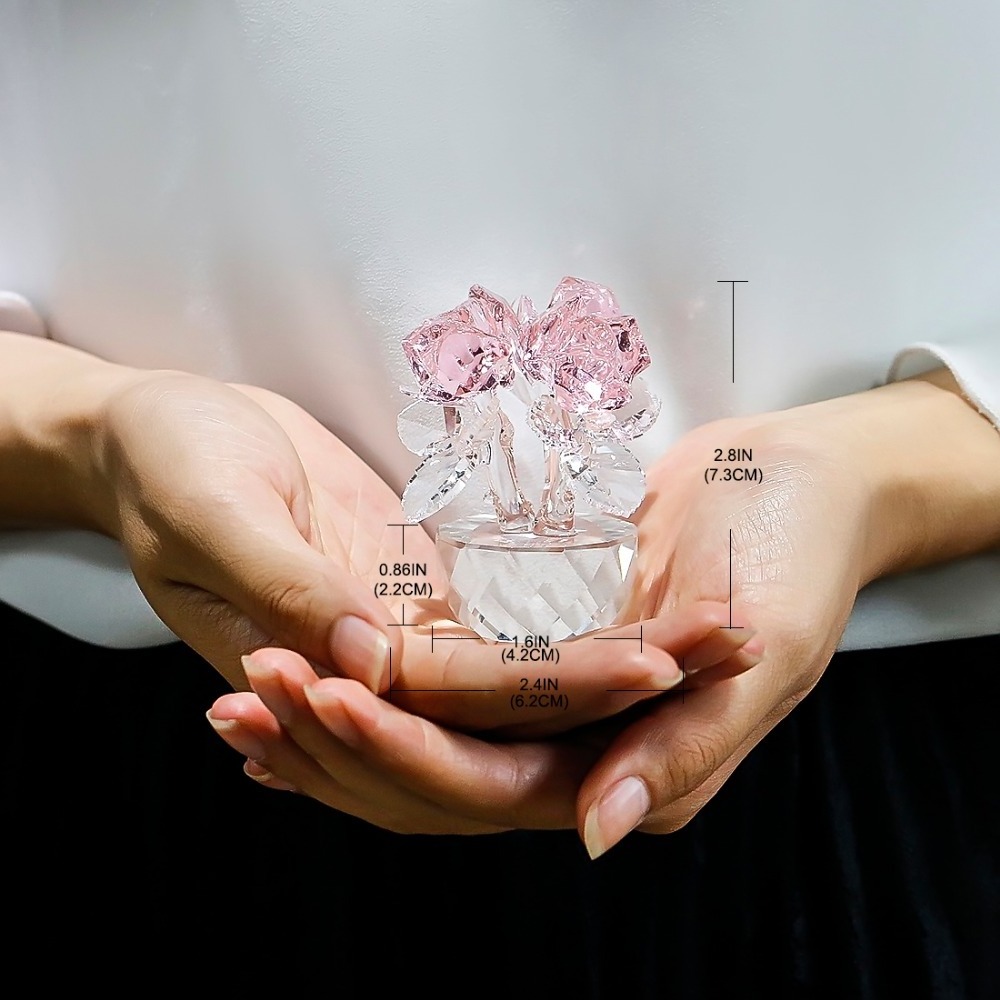 H&D Quartz Crystal Three Roses Crafts Glass Paperweight Fengshui Ornaments Figurines Home Wedding Party Decor Lover's Gifts