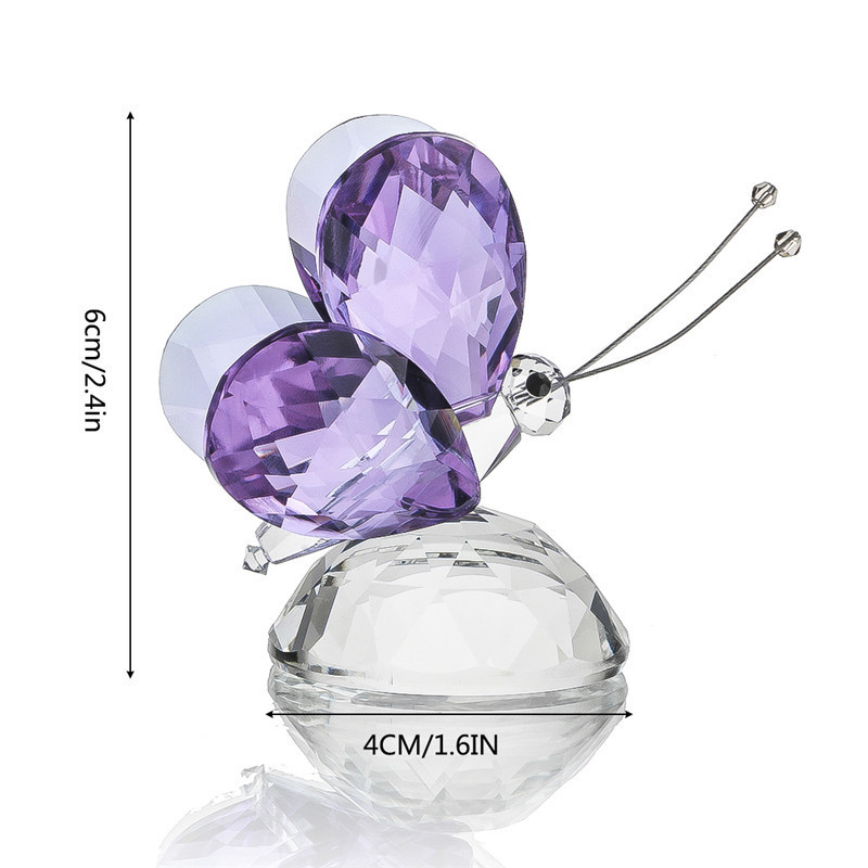 H&D Crystal Flying Butterfly with Crystal Base Figurine Collection Cut Glass Ornament Statue Animal Collectible Paperweight