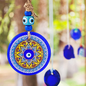 H&D Glass Blue Evil Eye Pendant Fengshui Turkish Nazar Beads Wall Hanging Decoration for Home Living Room Car Charms Amulet Gift