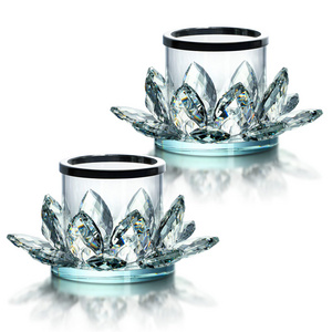 Set of 2 Clear Lotus Flower Candle Tealight Holder Candlestick Votive Candle Holder