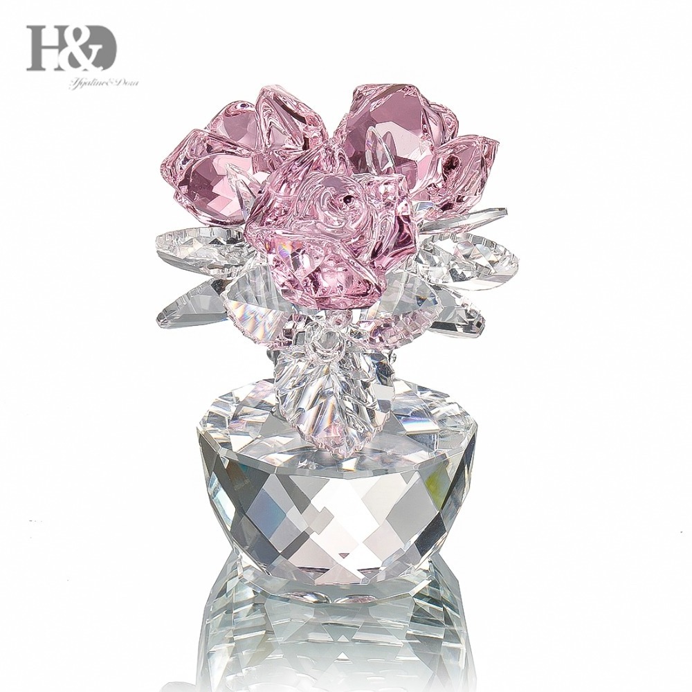 H&D Quartz Crystal Three Roses Crafts Glass Paperweight Fengshui Ornaments Figurines Home Wedding Party Decor Lover's Gifts