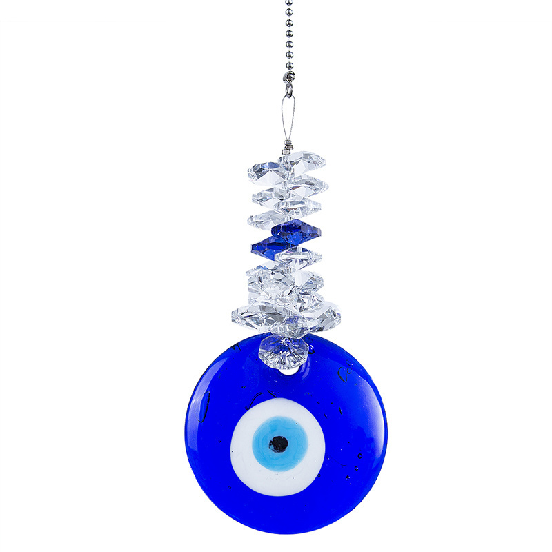 Blue Glass Evil Eye Talisman with Crystal Beads Good Luck Charm Home Office Car Decoration Blessing Ornaments