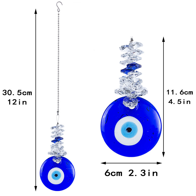 Blue Glass Evil Eye Talisman with Crystal Beads Good Luck Charm Home Office Car Decoration Blessing Ornaments