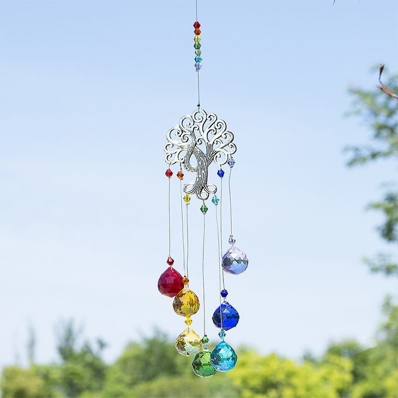 H&D Crystal Suncatcher Chakra Colors Balls Prism Tree of Life Window Hanging Pendant Rainbow Sun Catcher Christmas Home Decor