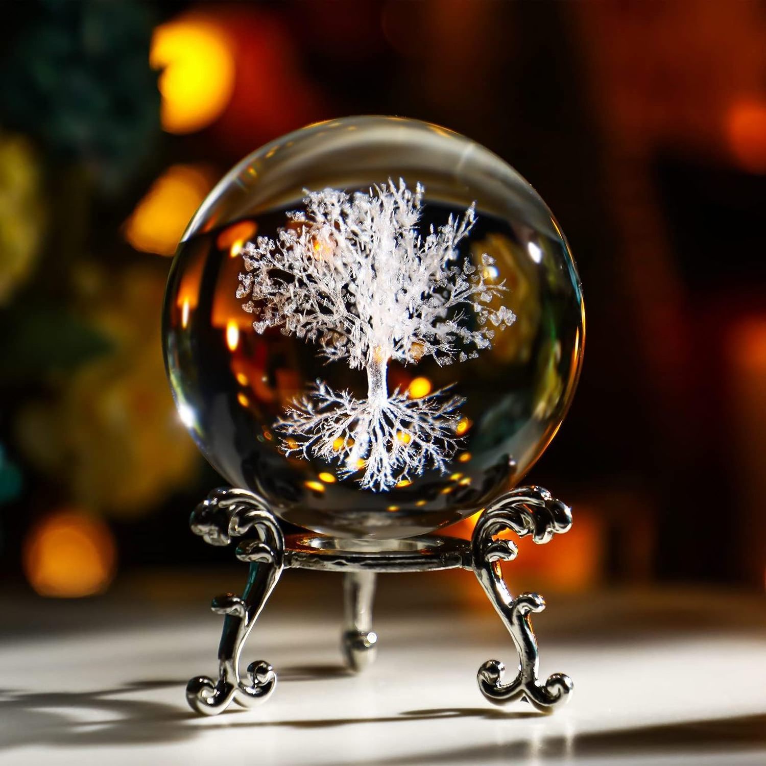 60mm Tree of Life Crystal Ball with Stand Decorative Paperweight Home Decoration Red Box Zhejiang Folk Art Glass Ornament H&D