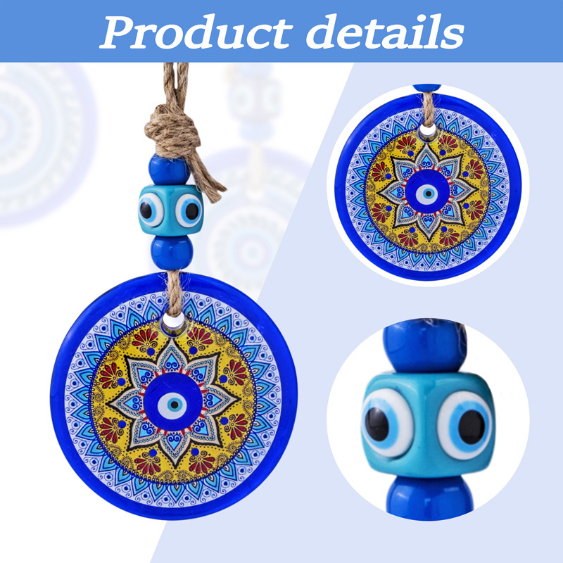 H&D Glass Blue Evil Eye Pendant Fengshui Turkish Nazar Beads Wall Hanging Decoration for Home Living Room Car Charms Amulet Gift