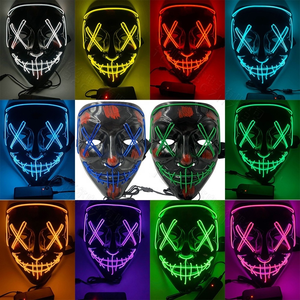 Scary Halloween Coldplay Light Up Purge Mask Halloween Masquerade Party LED Face Masks for Kids Men Women Mask Glowing in Dark