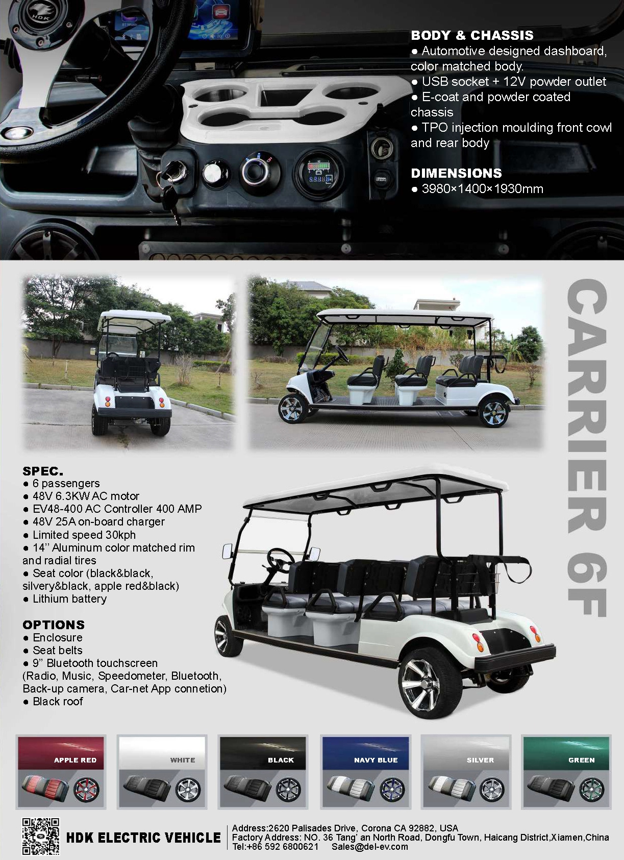 Elektro Utv HDK EVOLUTION Sightseeing Mini Bus Club Car Ce 6 Seat 48V Off-road Electric Golf Carts