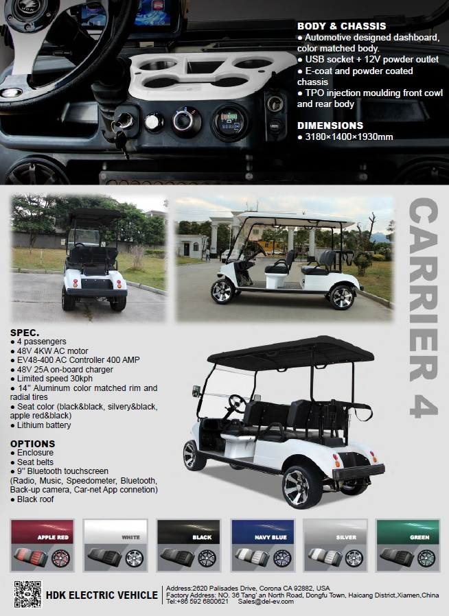 4 Seat Wholesale HDK Evolution Club Car Buggy For Sale 48V Lithium Ion Batteries Electric Golf Carts