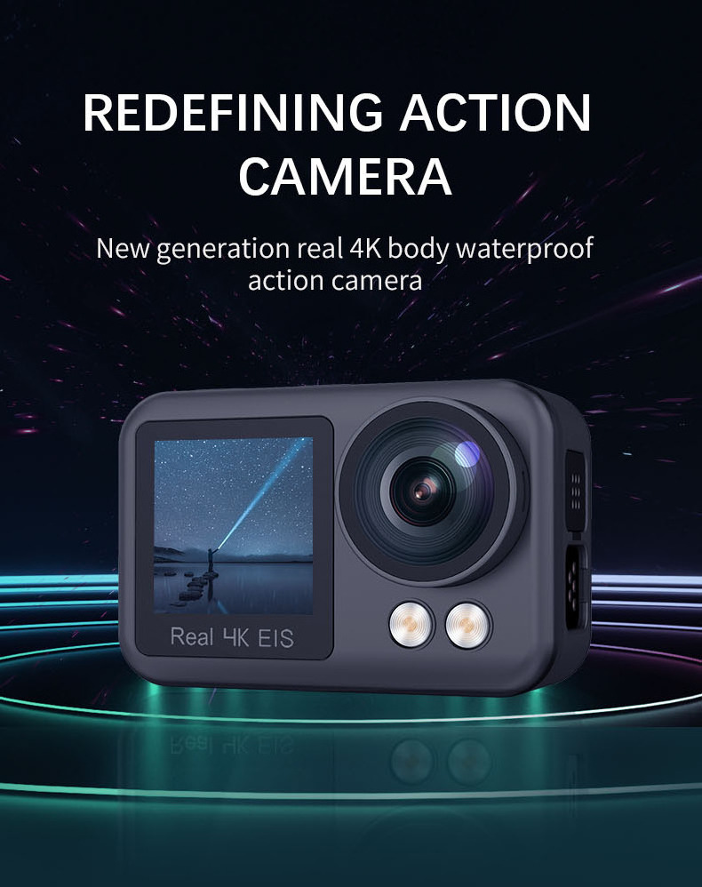 2024 Dual Screen Action Camera Real 4K Live streaming Body Waterproof Action Sport Video Cam With EIS