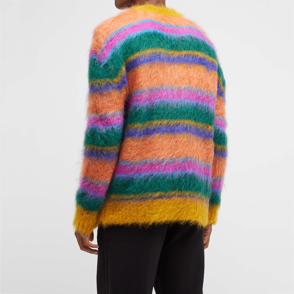 2022 Custom OEM & ODM sweaters men mohair Fuzzy Long Sleeve knitwear winter knitted pullover Striped mohair men knit sweaters