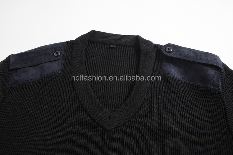 Custom design Navy pullover work wear clothes with elbow patches and epaulet private sweater guard security uniform