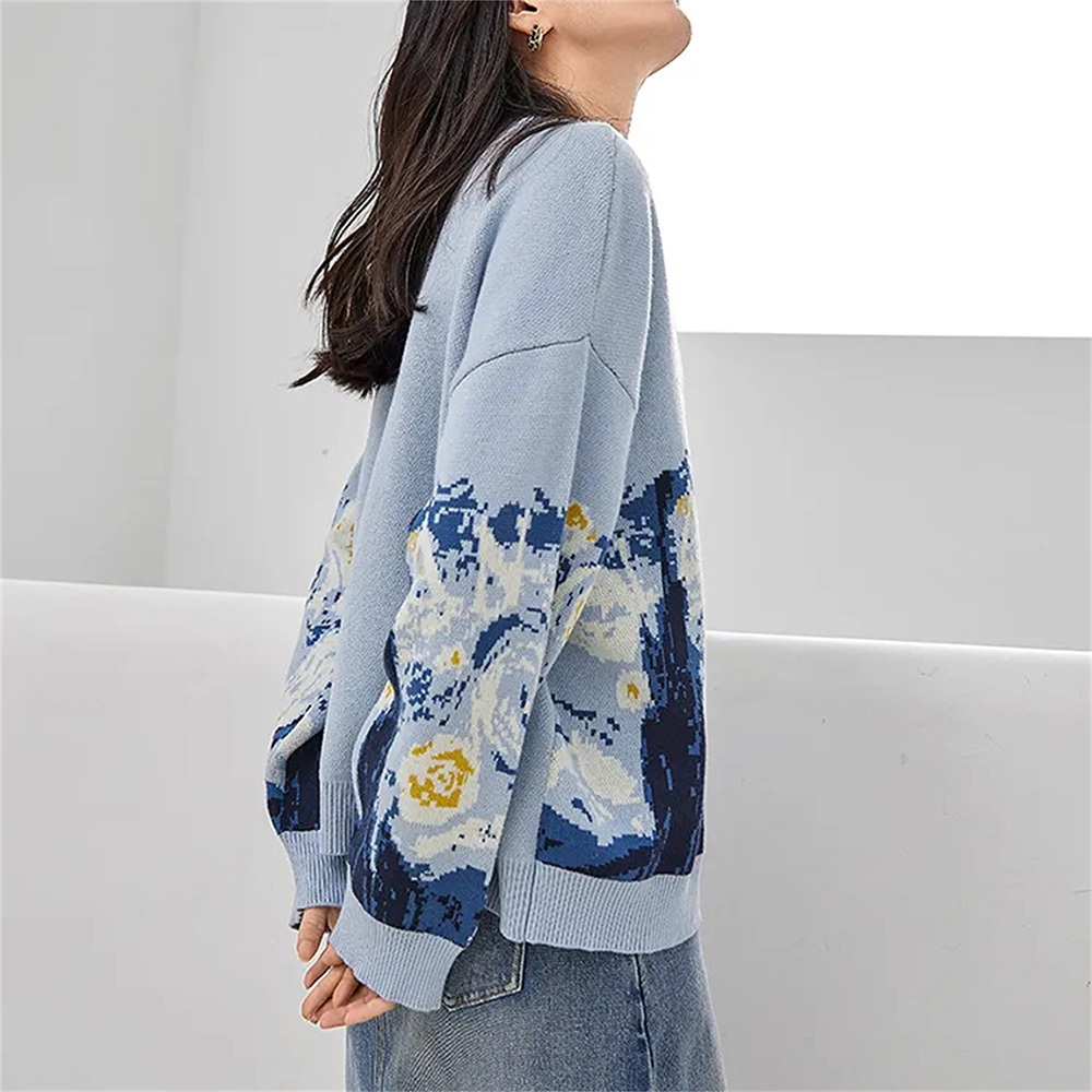 Custom knit sweater women print cloud pattern cardigan long sleeve ladies knitwear custom knit women sweater cardigan