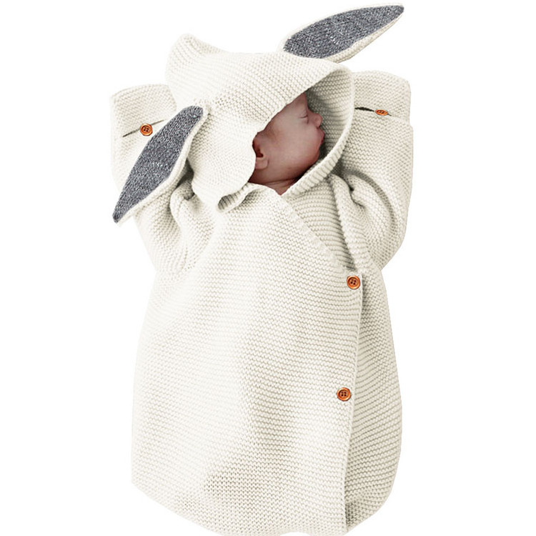 Custom Crochet Knitting Pattern Baby Blanket Rabbit Ear Baby Bamboo Cotton products Stroller Swaddle Sack Sleeping Bag