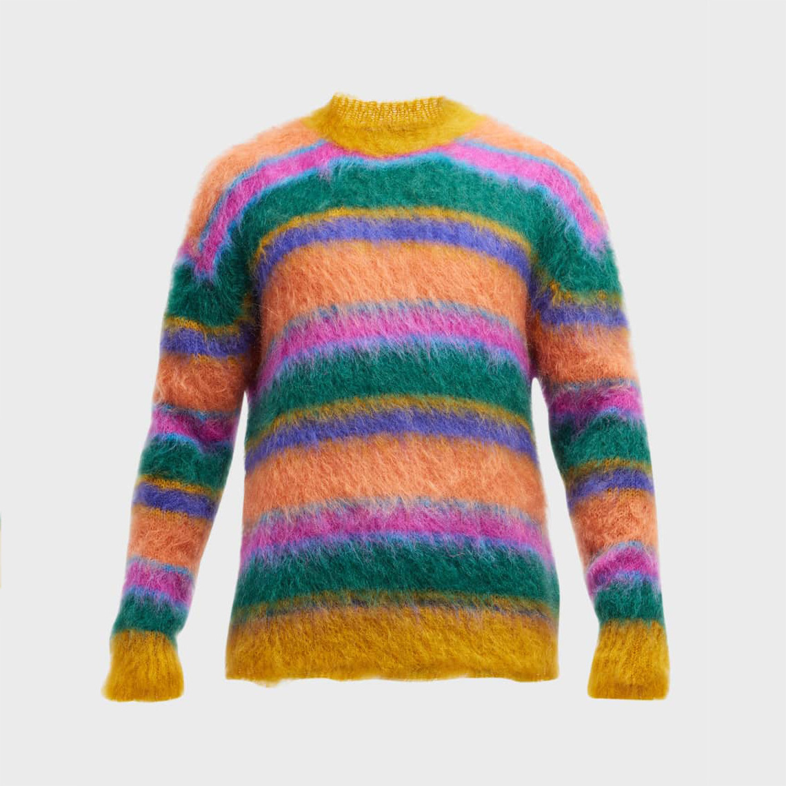 2022 Custom OEM & ODM sweaters men mohair Fuzzy Long Sleeve knitwear winter knitted pullover Striped mohair men knit sweaters