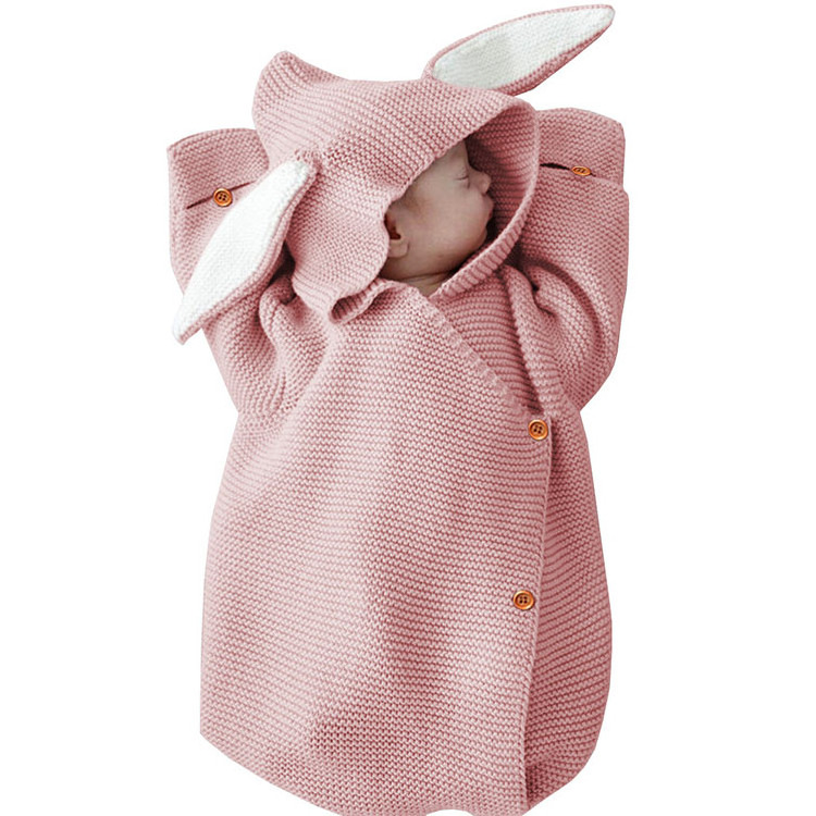 Custom Crochet Knitting Pattern Baby Blanket Rabbit Ear Baby Bamboo Cotton products Stroller Swaddle Sack Sleeping Bag