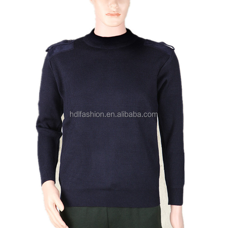 Custom design Navy pullover work wear clothes with elbow patches and epaulet private sweater guard security uniform