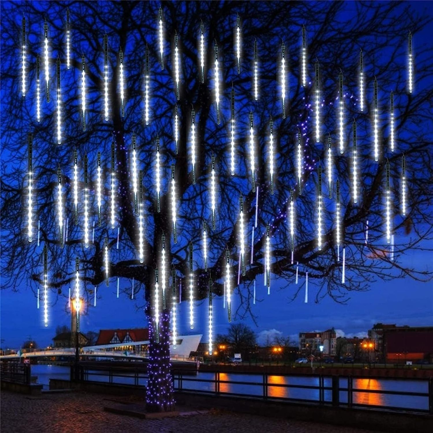 Meteor Shower Rain Lights 30cm 8 Tubes 192 LED Christmas Lights Plug in Snowfall LED Lights Outdoor Waterproof