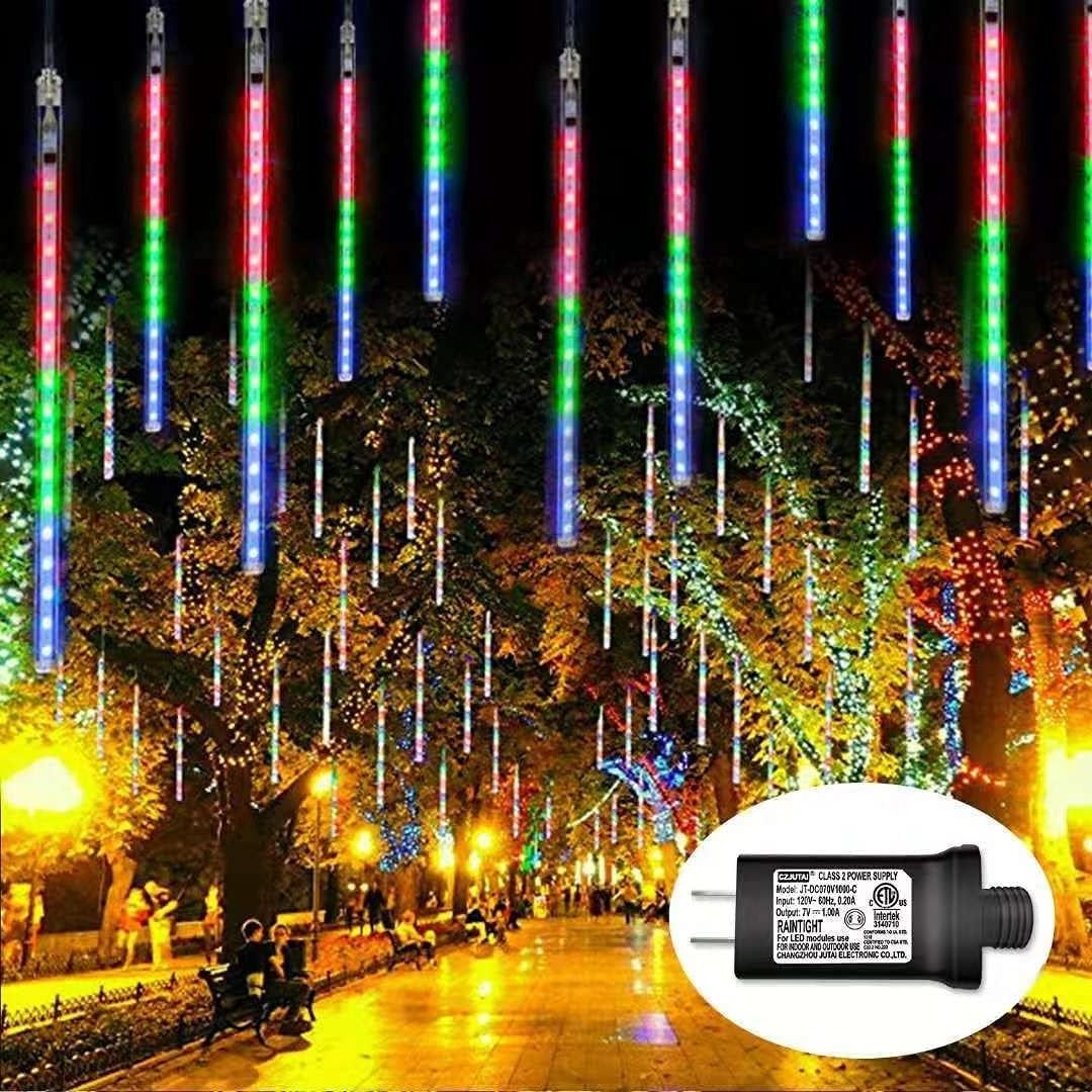 Meteor Shower Rain Lights 30cm 8 Tubes 192 LED Christmas Lights Plug in Snowfall LED Lights Outdoor Waterproof