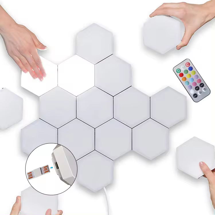 Room Creative Smart Removable Wall Lamp Quantum Modular Touch Hexagon Geometry Splicing Hex Honeycomb White Led RGB Night Light