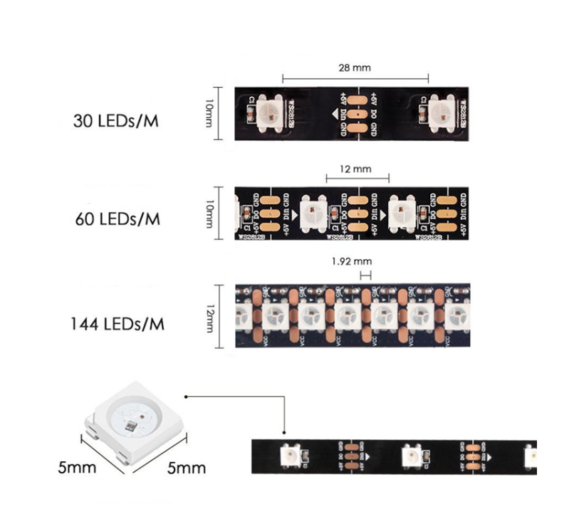 HOT SALE 2812 5v 144 96 74 60 30 WS 2812B WS2812 2812 IP20 IP65 IP67 Addressable rgb pixel led strip light