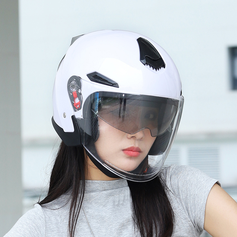 Dual Lens Half Face Helmet motorcycle for Men and Women white protective Safety Helmets for scooters cascos para moto