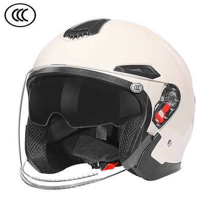 Dual Lens Half Face Helmet motorcycle for Men and Women white protective Safety Helmets for scooters cascos para moto