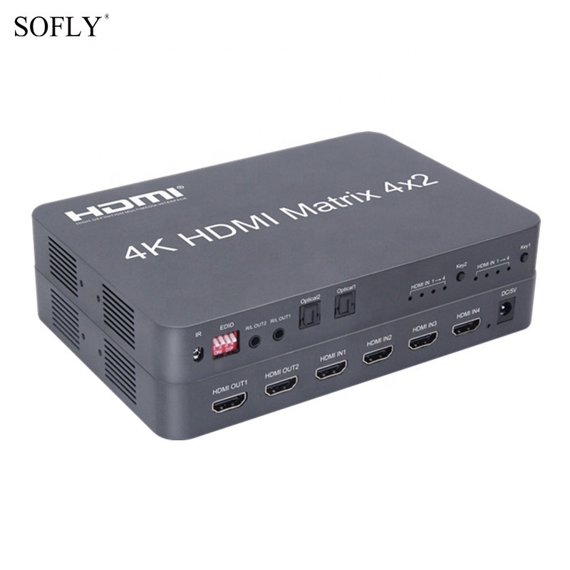 hdmi matrix switcher 4k 4x2 HDMI Matrix Switch Splitter EDID at 30Hz Full HD 1080P with IR Remote Control Switch