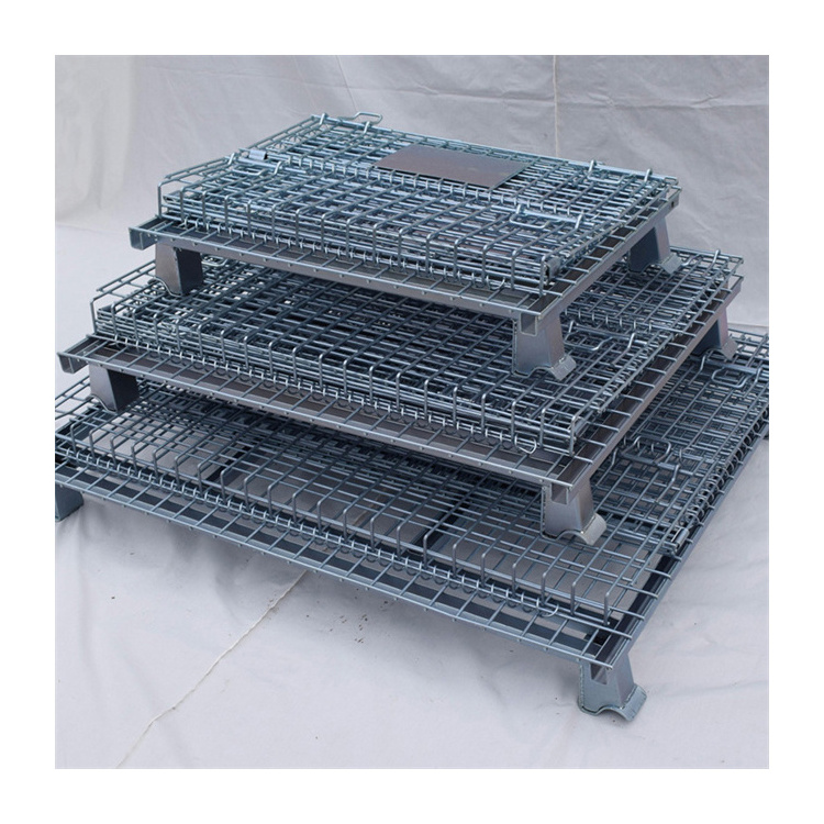 Heavy-Duty Industrial Steel Folding Wheeled Pallet Portable Metal Cage for Warehouse Logistics Stacking Cargo Storage Equipment