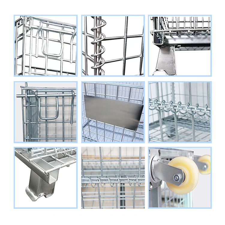 Heavy-Duty Industrial Steel Folding Wheeled Pallet Portable Metal Cage for Warehouse Logistics Stacking Cargo Storage Equipment