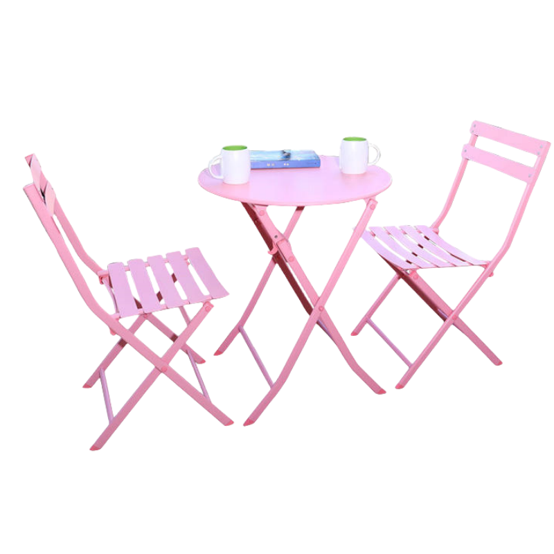 Colorful Foldable Garden Set Balcony Iron Frame Chairs and Tables White/Pink/Green/Blue