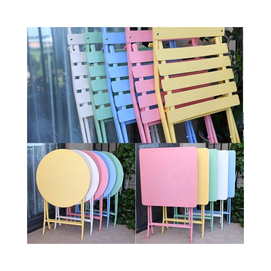 Colorful Foldable Garden Set Balcony Iron Frame Chairs and Tables White/Pink/Green/Blue