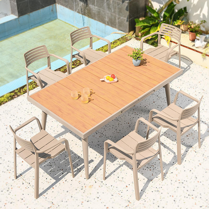 Outdoor Dining Set Patio Table with Bench Chairs for Restaurants and 6-Chair Garden Furniture Ensemble