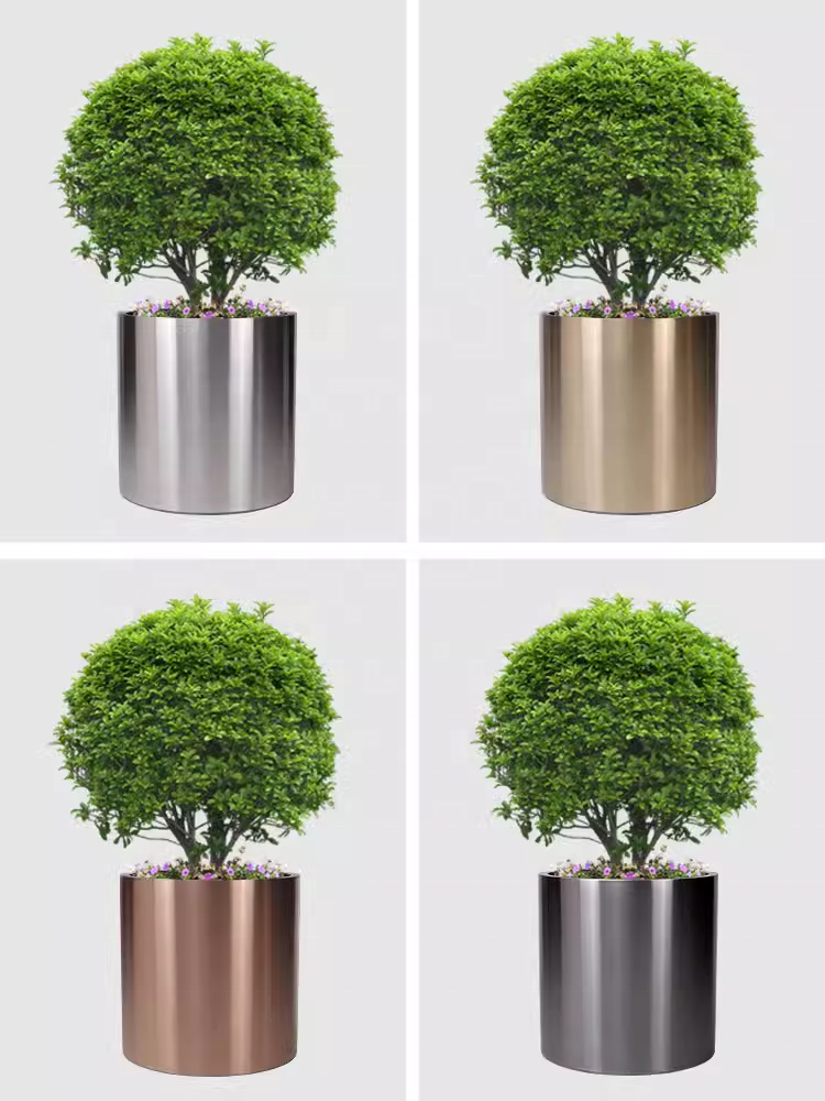 China Factory Customized Modern Flowers Decoration Metal Flowerpot Large Outdoor Stainless Steel Flower Pot