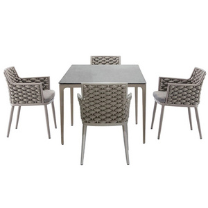 Hot Sale Nordic Outdoor Furniture Set with 5-Piece Table and Rope Woven Chairs for Dining Room