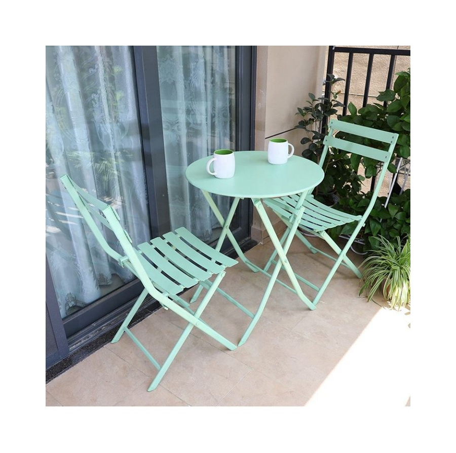 Colorful Foldable Garden Set Balcony Iron Frame Chairs and Tables White/Pink/Green/Blue