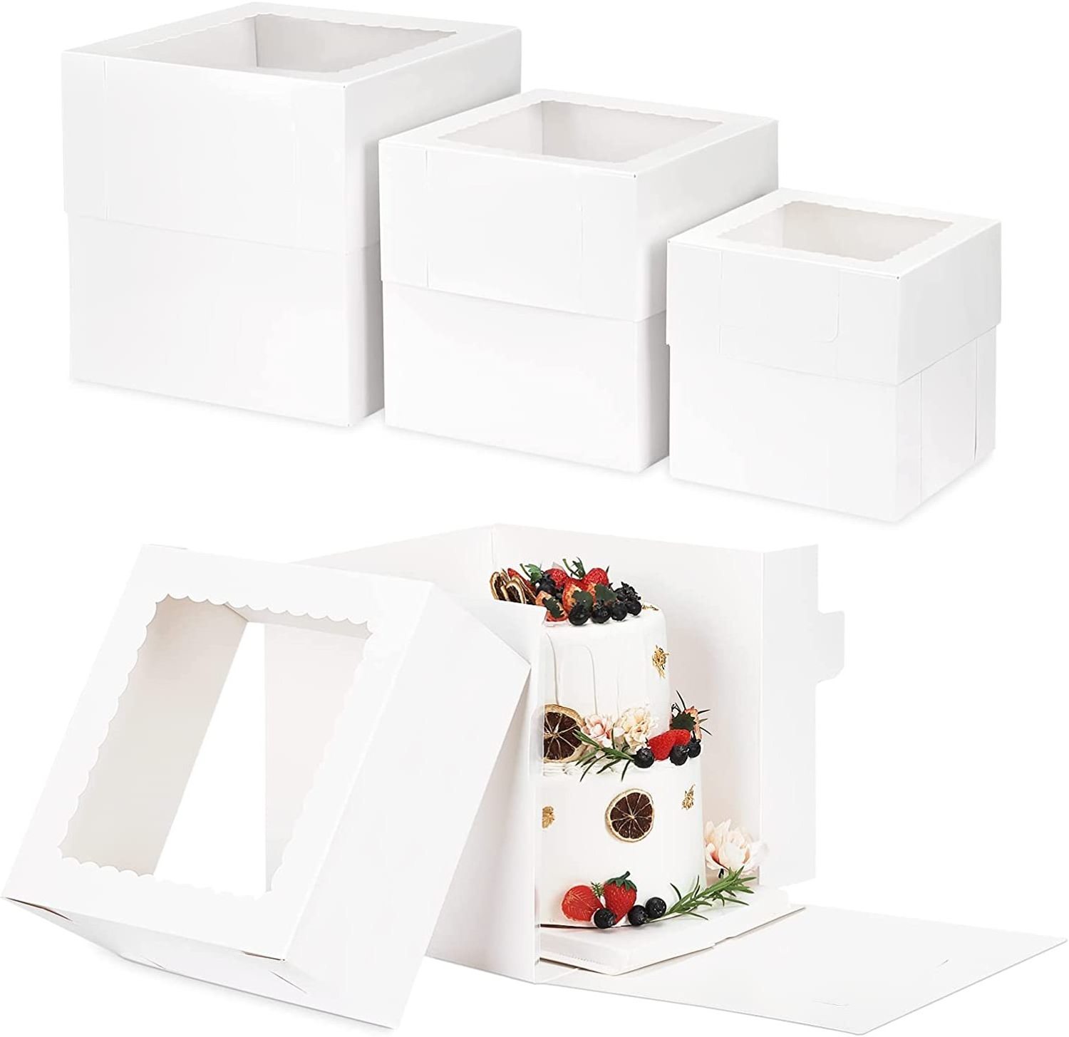 Hot Sale Eco Friendly Free Sample Pastry Tall Wedding Portable Bakery Cake Packaging Boxes With Clear window