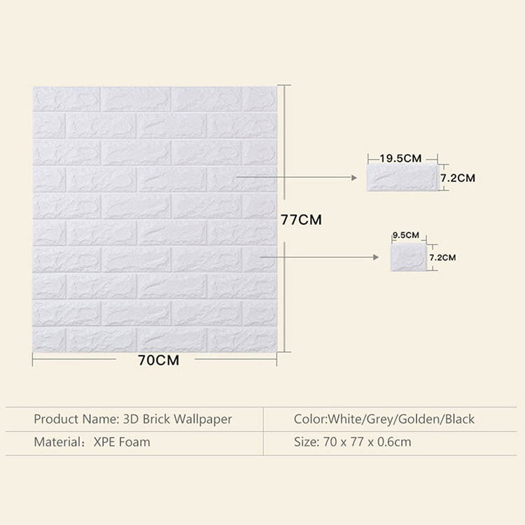 Self Adhesive Removable Waterproof PE Foam Paintable 3D Brick Peel and Stick Wallpaper for Home Decoration