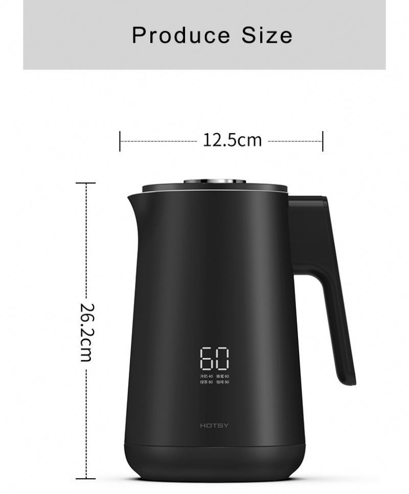 Smart Fashion Design 304 Stainless Steel Black LED Display 1.7l Simplicity Electric Kettle