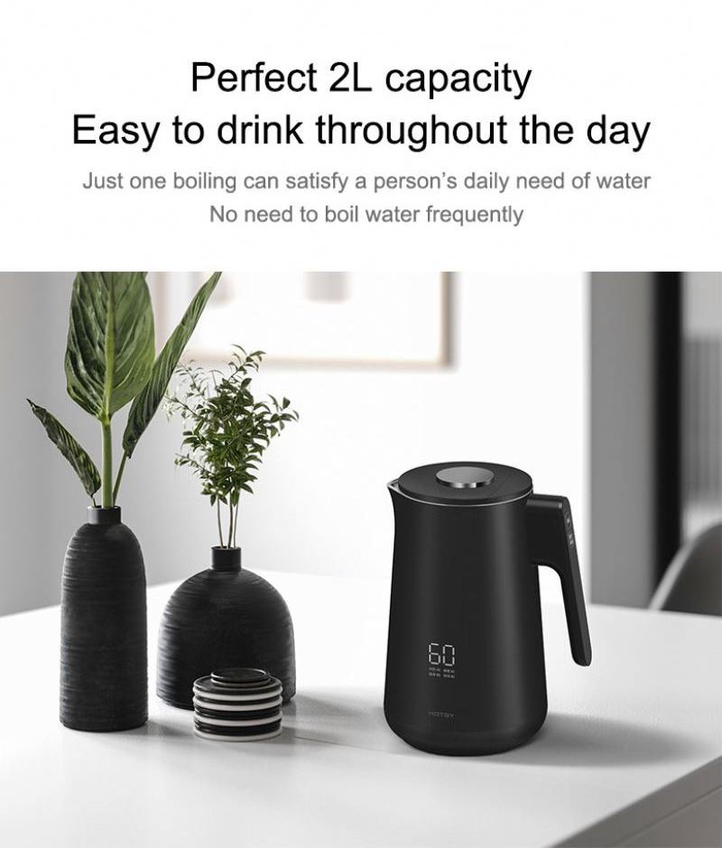 Smart Fashion Design 304 Stainless Steel Black LED Display 1.7l Simplicity Electric Kettle