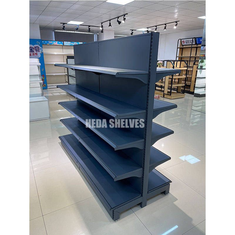 Dark Gray Supermarket Shelf Double Sided Gondola Retail Store Display Rack Grocery Store Display Rack