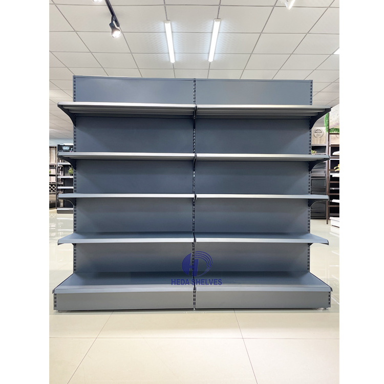 Single Side Wire Mesh Supermarket Display Gondola Shelf Grocery Store Display Retail Black Gondola Shelves