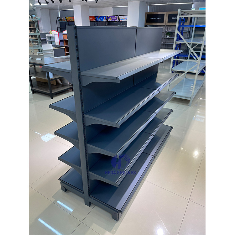 Single Side Wire Mesh Supermarket Display Gondola Shelf Grocery Store Display Retail Black Gondola Shelves