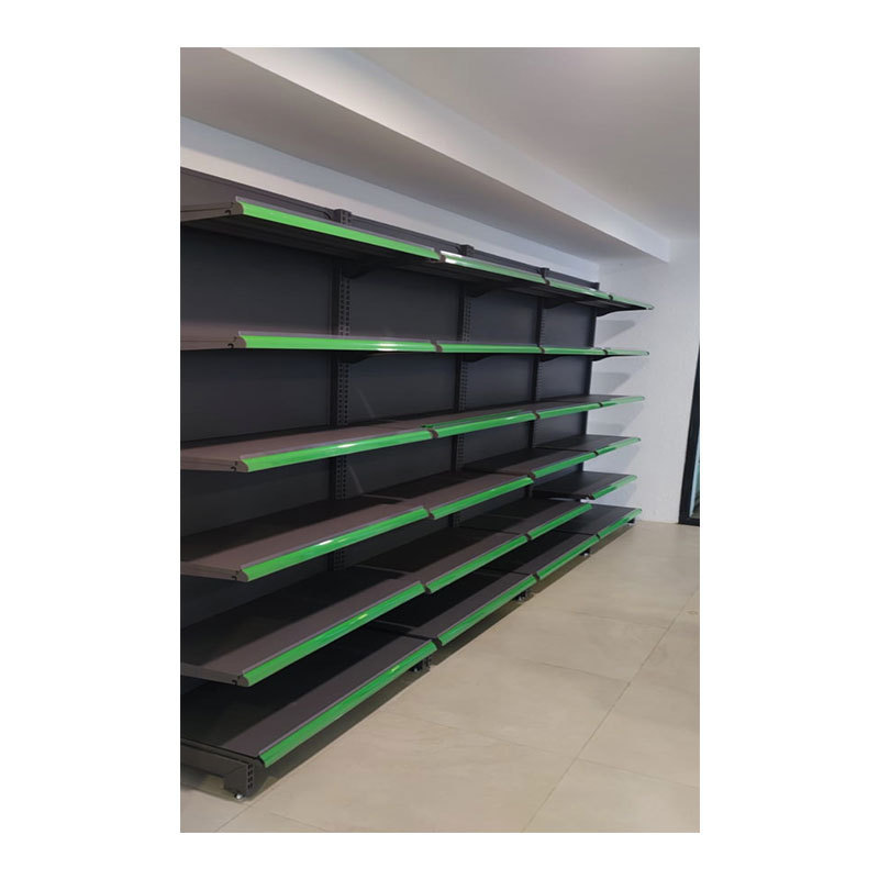 Green Black Supermarket Display Rack Retail Store Shelf Single Sided Double Sided Gondola Shelf