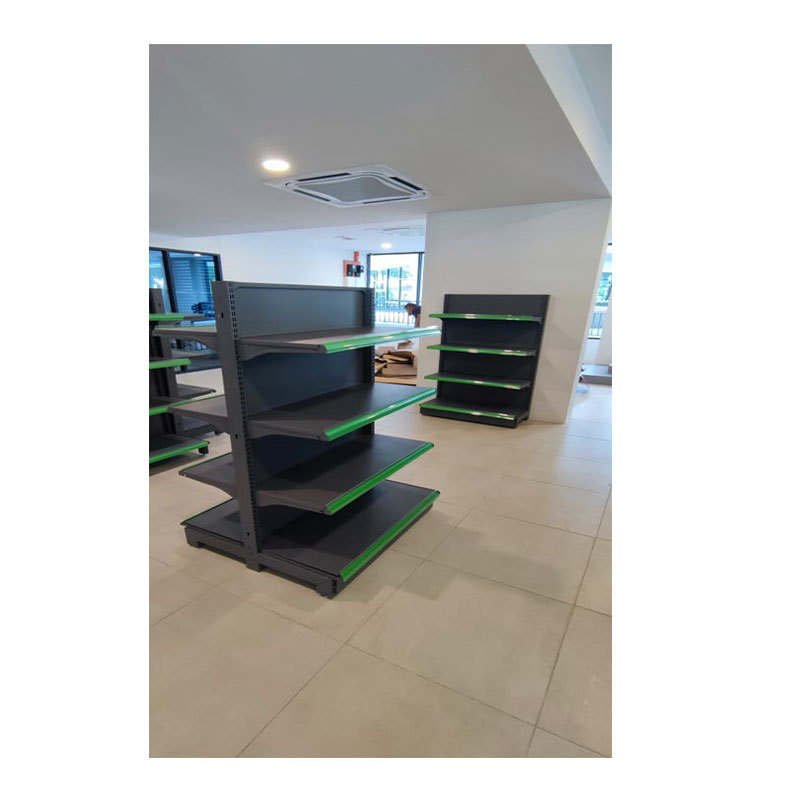 Green Black Supermarket Display Rack Retail Store Shelf Single Sided Double Sided Gondola Shelf